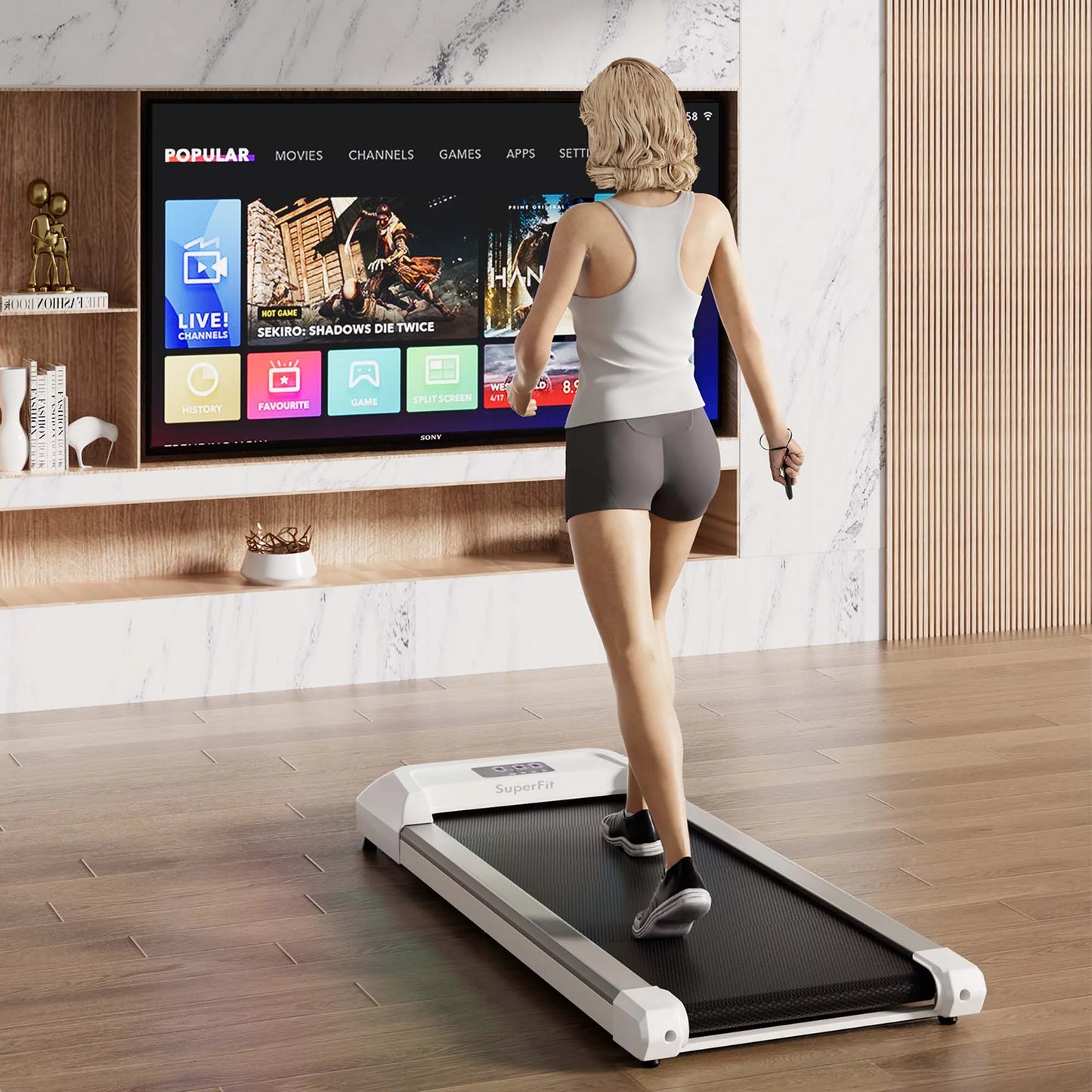 Superfit 0.6-3.8MPH Walking Pad under Desk Treadmill with Remote Control and LED Display Pink