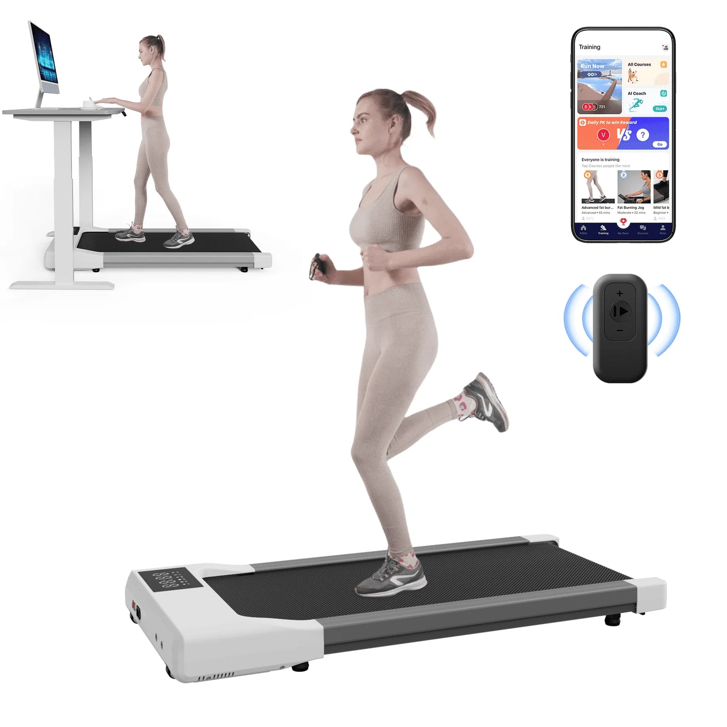 Walking Pad 300Lb, under Desk Treadmill with Remote Control 2 in 1 Portable Walking Pad Treadmill for Home/Office(Black)