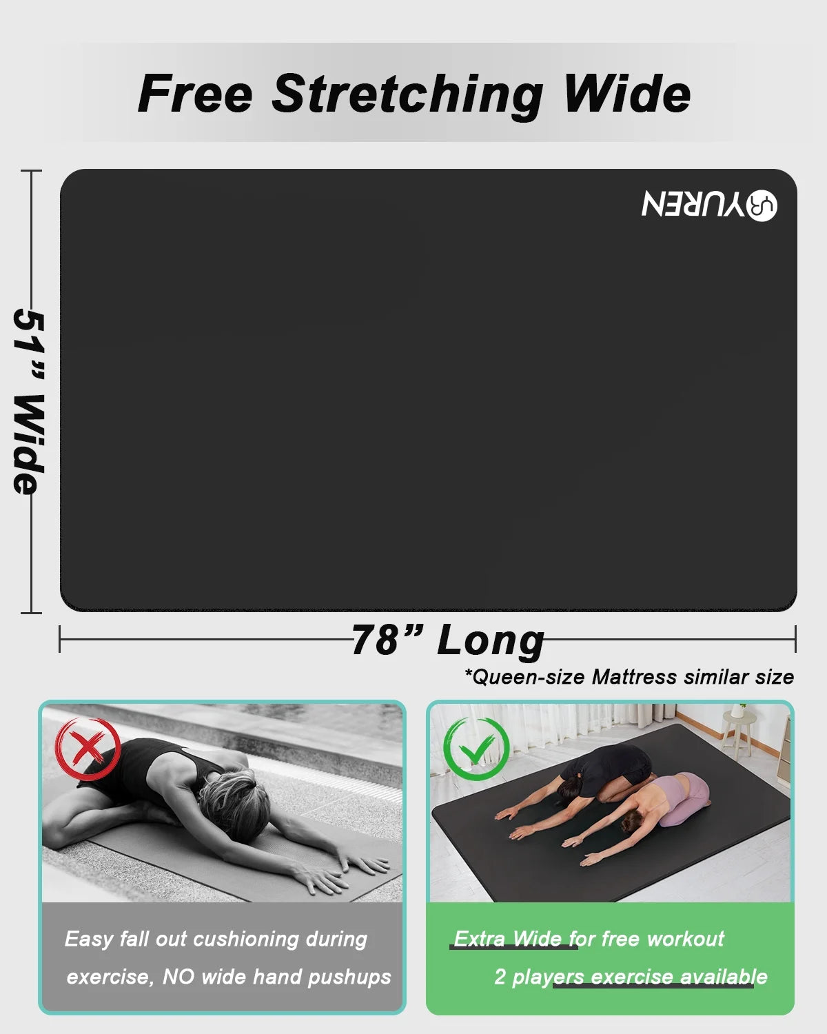 Large Yoga Mat 78X51" 10Mm Thick Foam Exercise Mat for Home Gym Pilates Floor Workout Black
