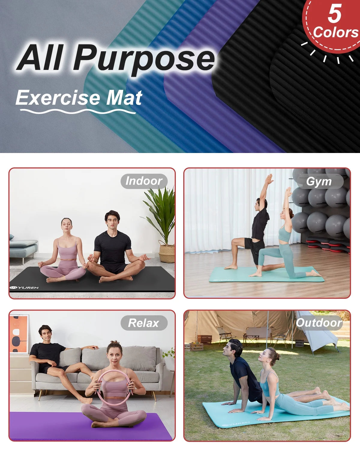 Large Yoga Mat 78X51" 10Mm Thick Foam Exercise Mat for Home Gym Pilates Floor Workout Black