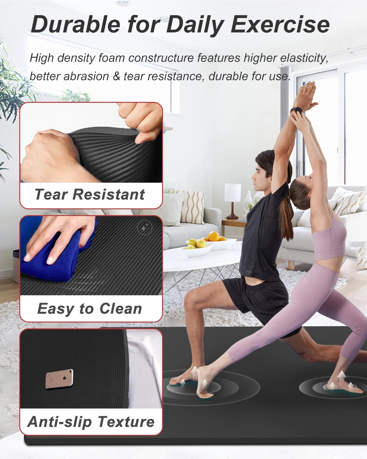Large Yoga Mat 78X51" 10Mm Thick Foam Exercise Mat for Home Gym Pilates Floor Workout Black