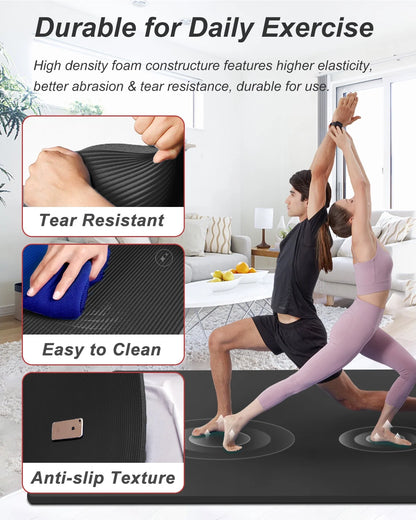 Large Yoga Mat 78X51" 10Mm Thick Foam Exercise Mat for Home Gym Pilates Floor Workout Black