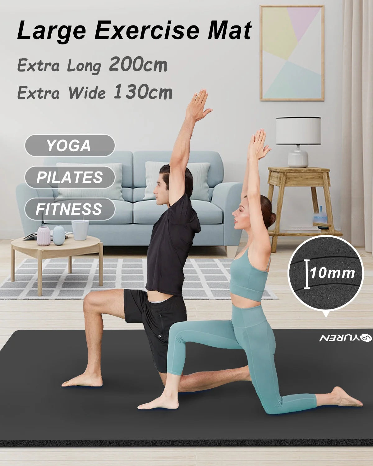 Large Yoga Mat 78X51" 10Mm Thick Foam Exercise Mat for Home Gym Pilates Floor Workout Black